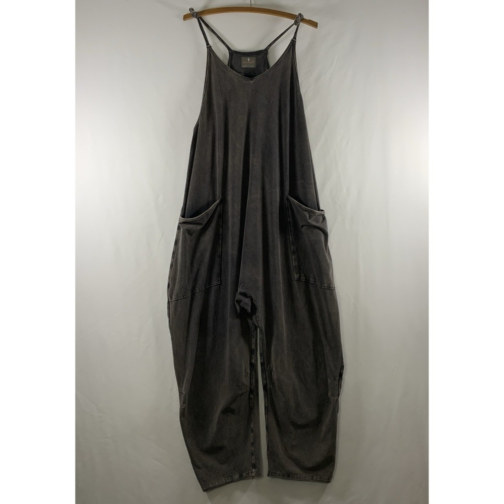 Free People FP Movement Hot Shot Boho Romper Size L Washed Black Charcoal